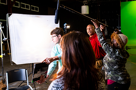 students work on a film